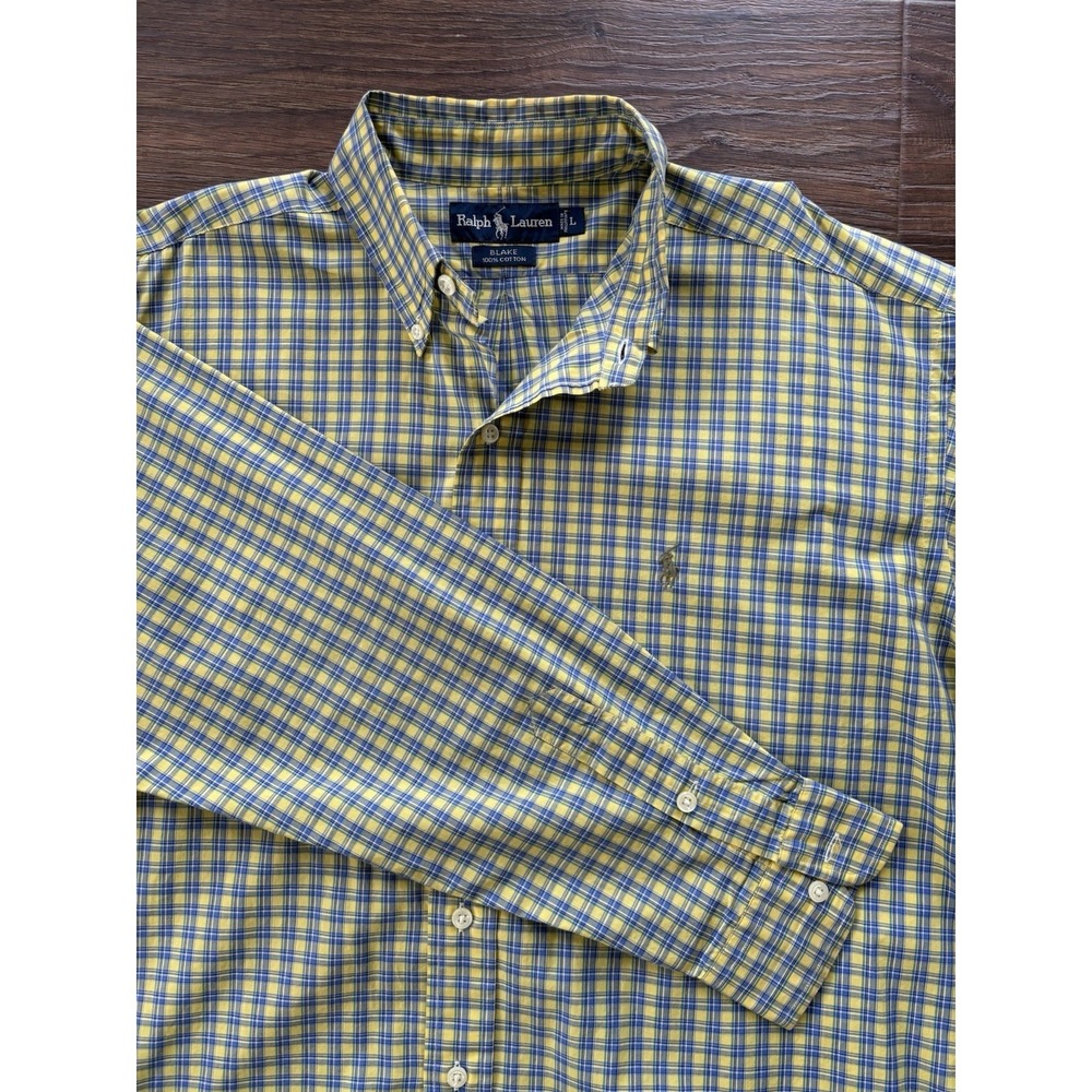 Ralph Lauren Blake Plaid Yellow Blue Green Long Sleeve Button-Down Shirt L